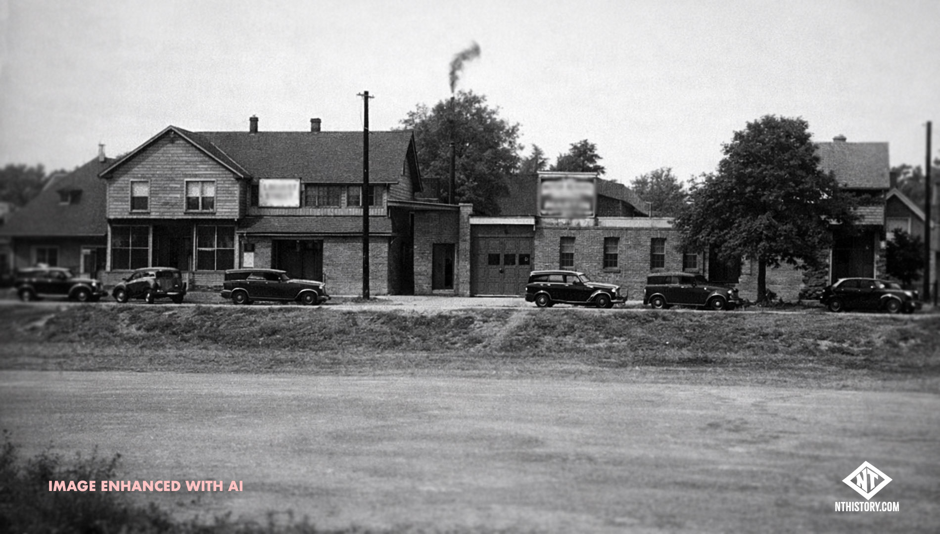 The former Niagara Musical Instrument Mfg. Co. on Thompson Street in North Tonawanda, as it may have appeared in 1930, thirteen years after closing. AI rendering of a still frame from a video in the Hamp collection of the Histoerical Society of the Tonawandas.